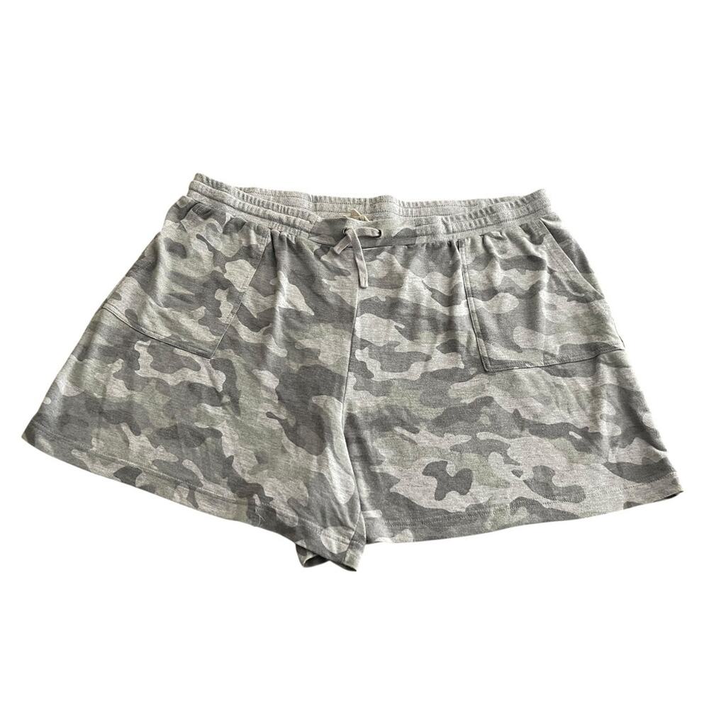 3X June & Delancey Elastic Waist Drawstring Shorts Gray Camoflauge Womens